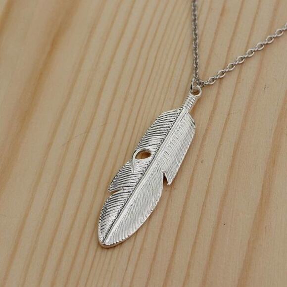 2/$24 NEW Boho Festival Silver Feather Necklace Chain 116 - Picture 5 of 7